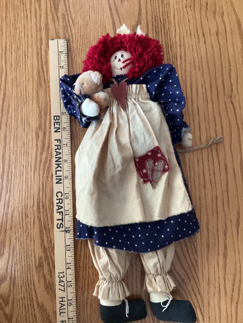 Vintage Rustic Handmade Raggedy Ann Doll with Tiny Teddy